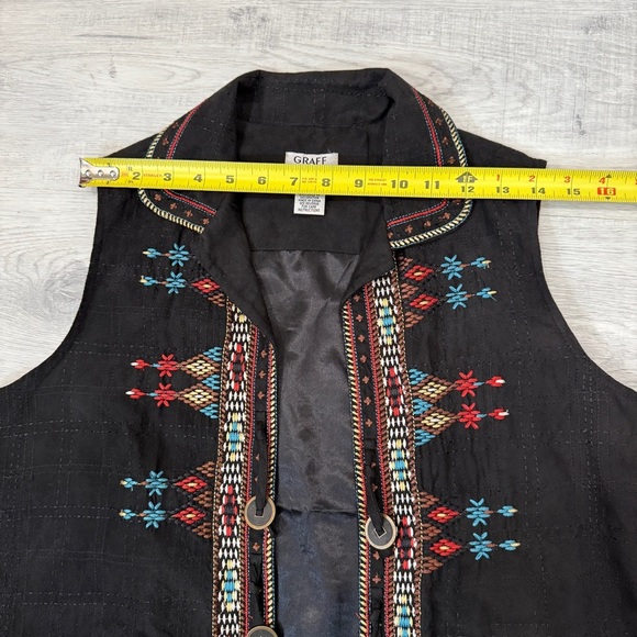 Graff Southwestern Style Black Vest with Colorful Embroidery Size M - Picture 10 of 17